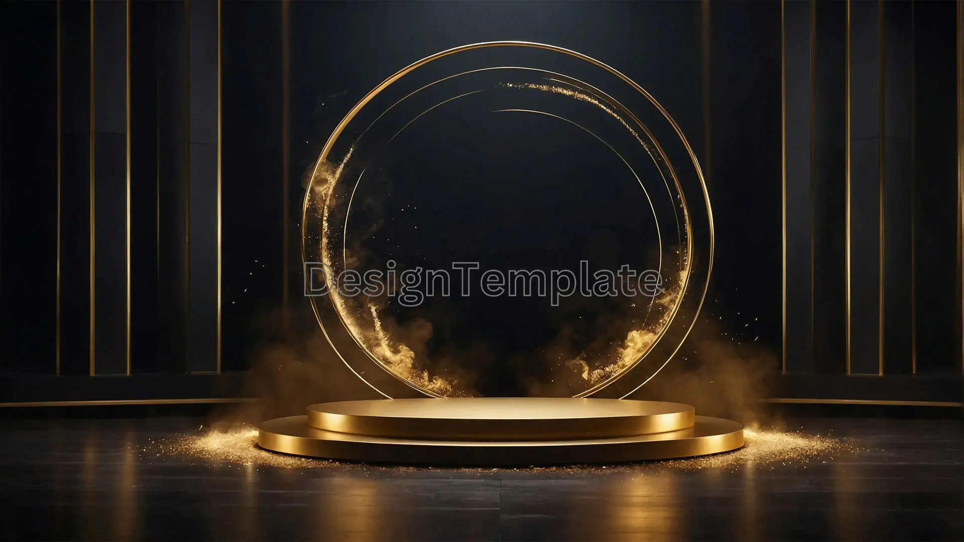 Golden Circular Podium with Light Rings Texture Photo